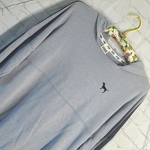2014 Victoria's Secret PINK Logo Long Sleeve Gray Oversized Hooded Tee Womens XS - Picture 9 of 16